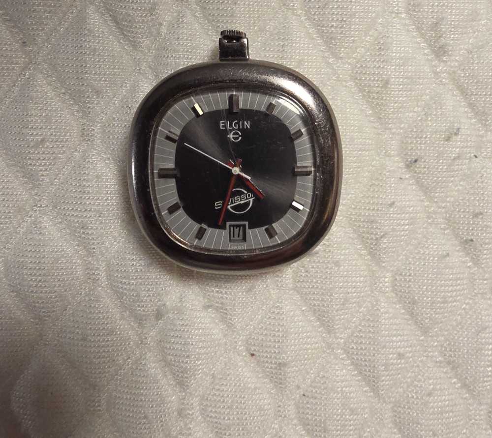 Elgin Swiss Pocket Watch Face - Black & Silver Dial